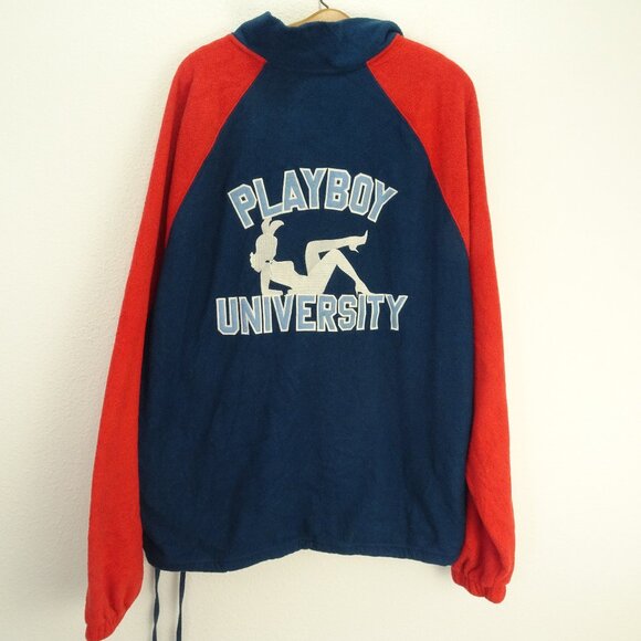 PacSun Playboy University Men's Fleece Sweatshirt 1/4 Zip XL Blue Red - Picture 1 of 11